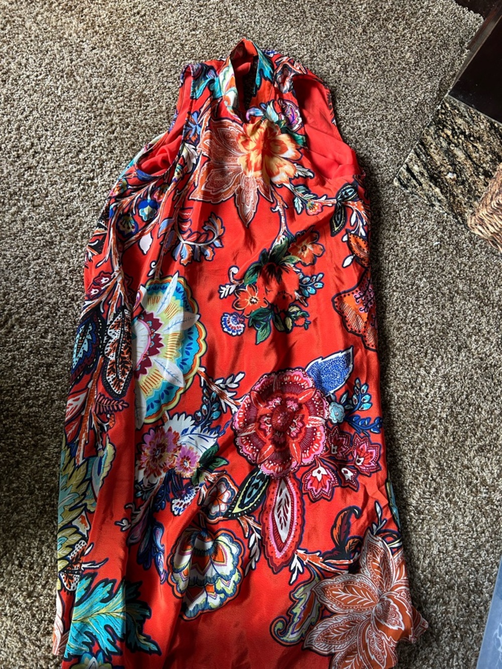 Anthropologie Orange Floral Halter Maxi Dress